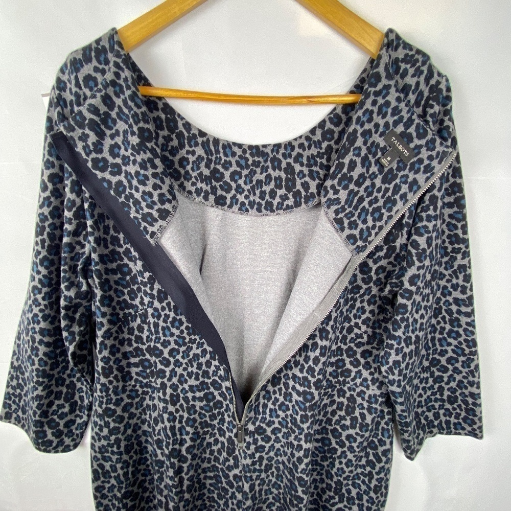 Talbots Womens Sz 16 dress 3/4‎ Sleeve Animal Print A-line knee length grey blue - Picture 14 of 15